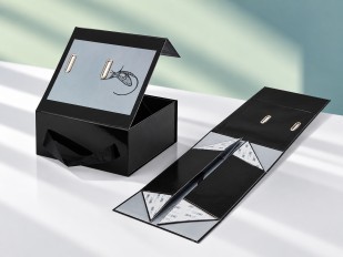 Foldable rigid box shown flat for reduced shipping volume
