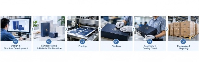 DHP custom luxury packaging factory production sampling quality control and packing