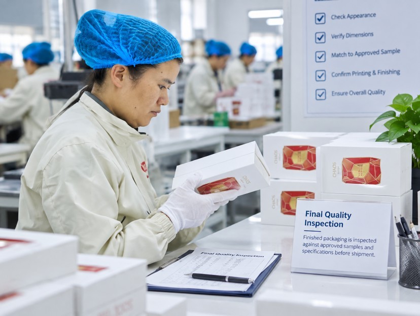 Final quality inspection of luxury packaging boxes