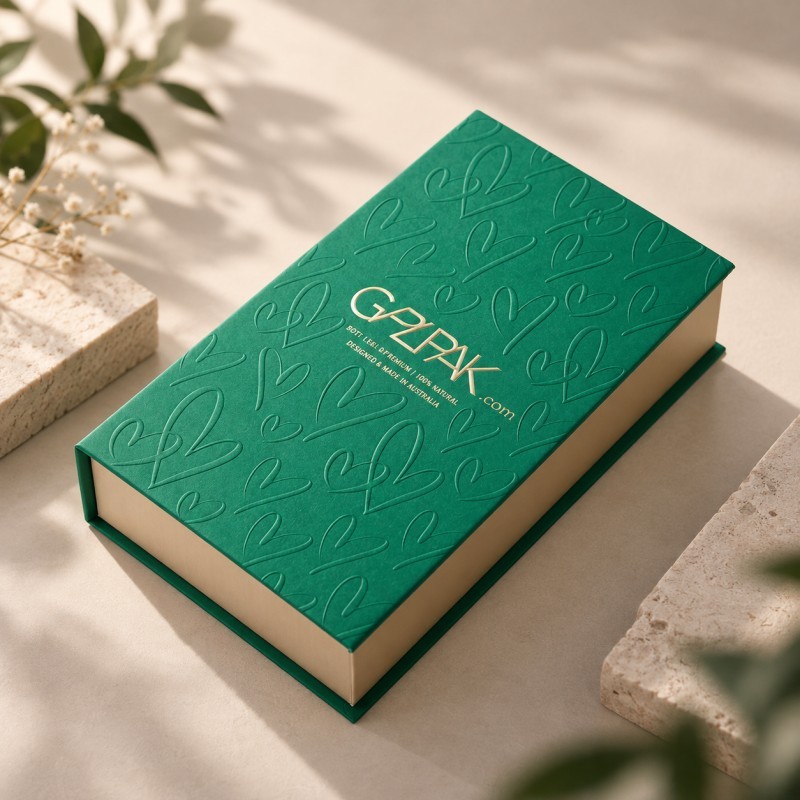 Open book style rigid packaging box