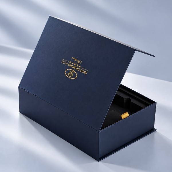Custom book-style luxury rigid box with hinged opening
