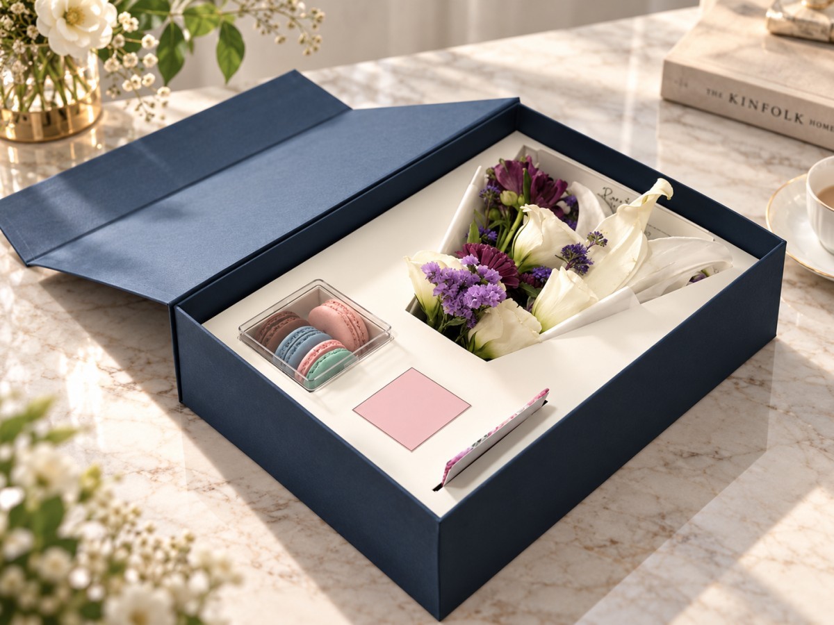 Custom compartment insert for a multi product gift set
