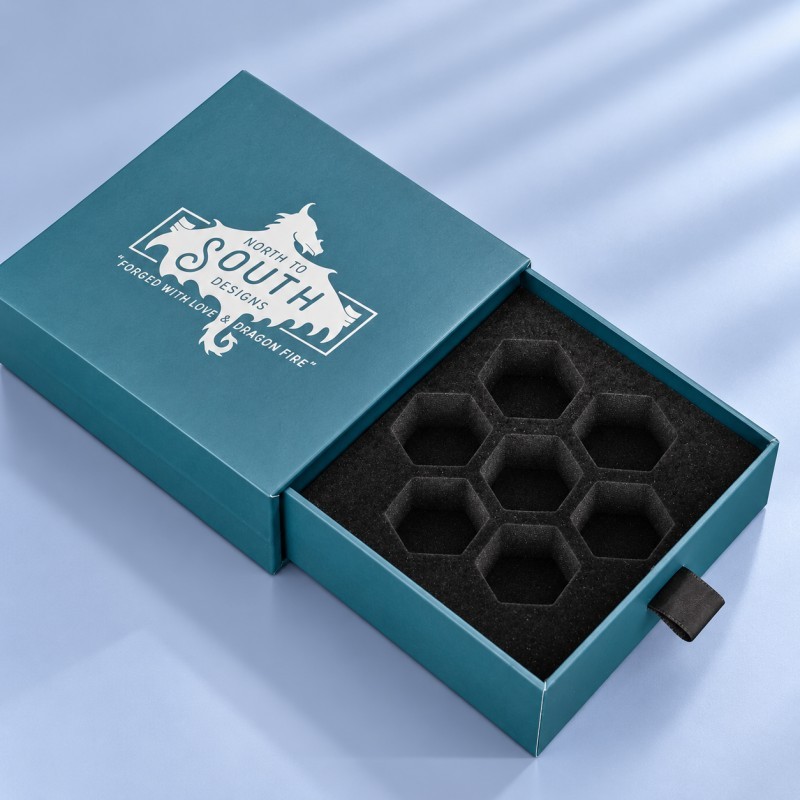 Precision cut EVA foam insert inside rigid drawer box