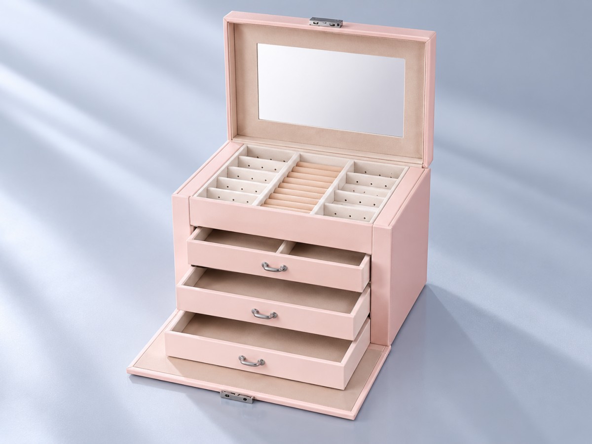 Luxury jewelry drawer box with fabric wrapped insert