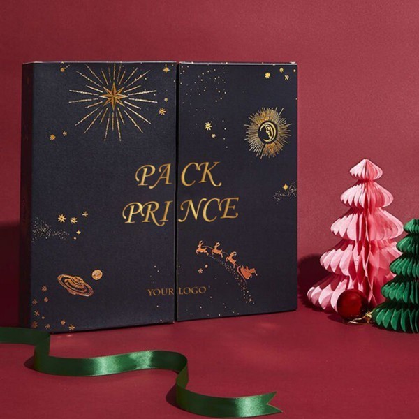 festive wine gift box interior with moulded pulp insert and divider holding two bottles