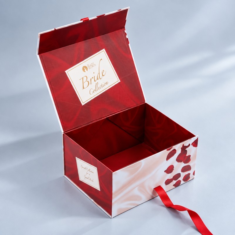 Custom folding rigid gift box with ribbon closure