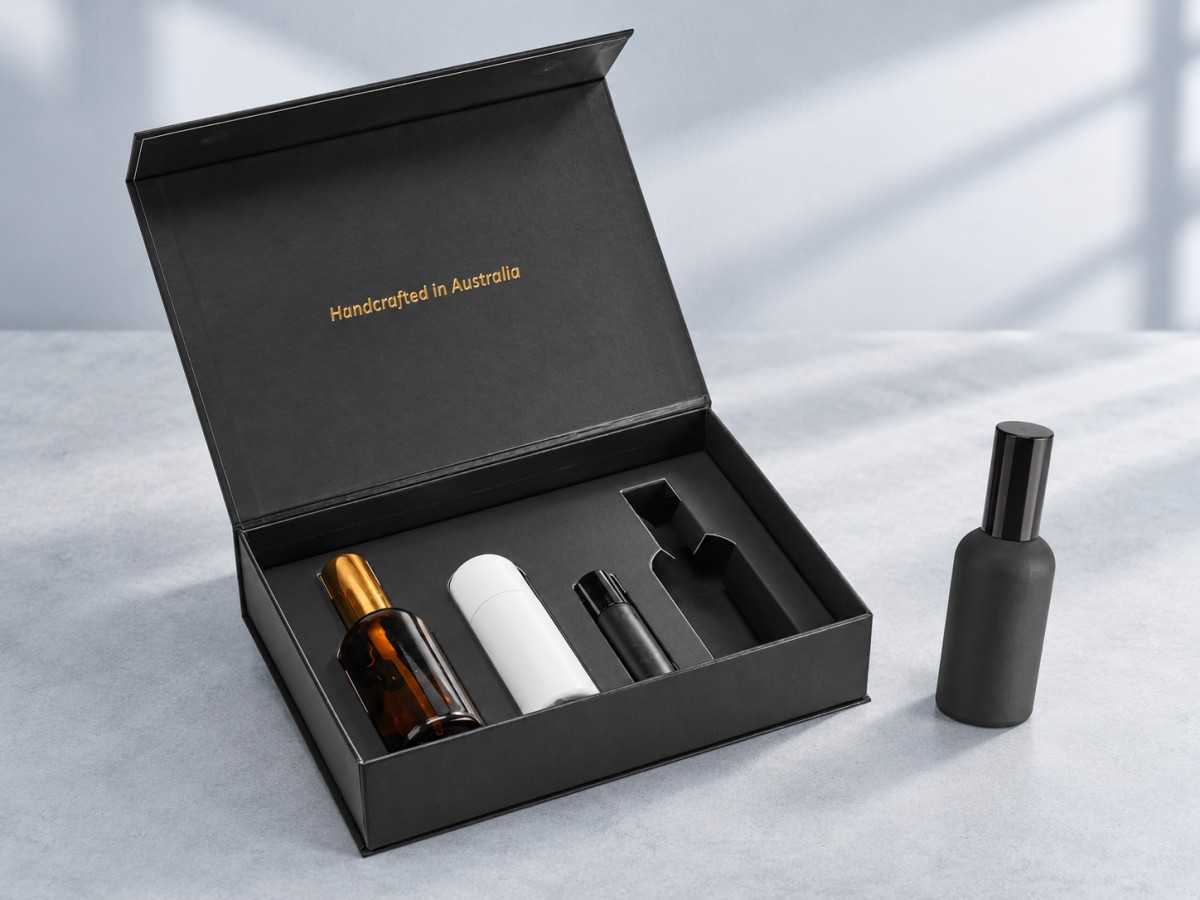 Multi product magnetic skincare gift box with custom insert