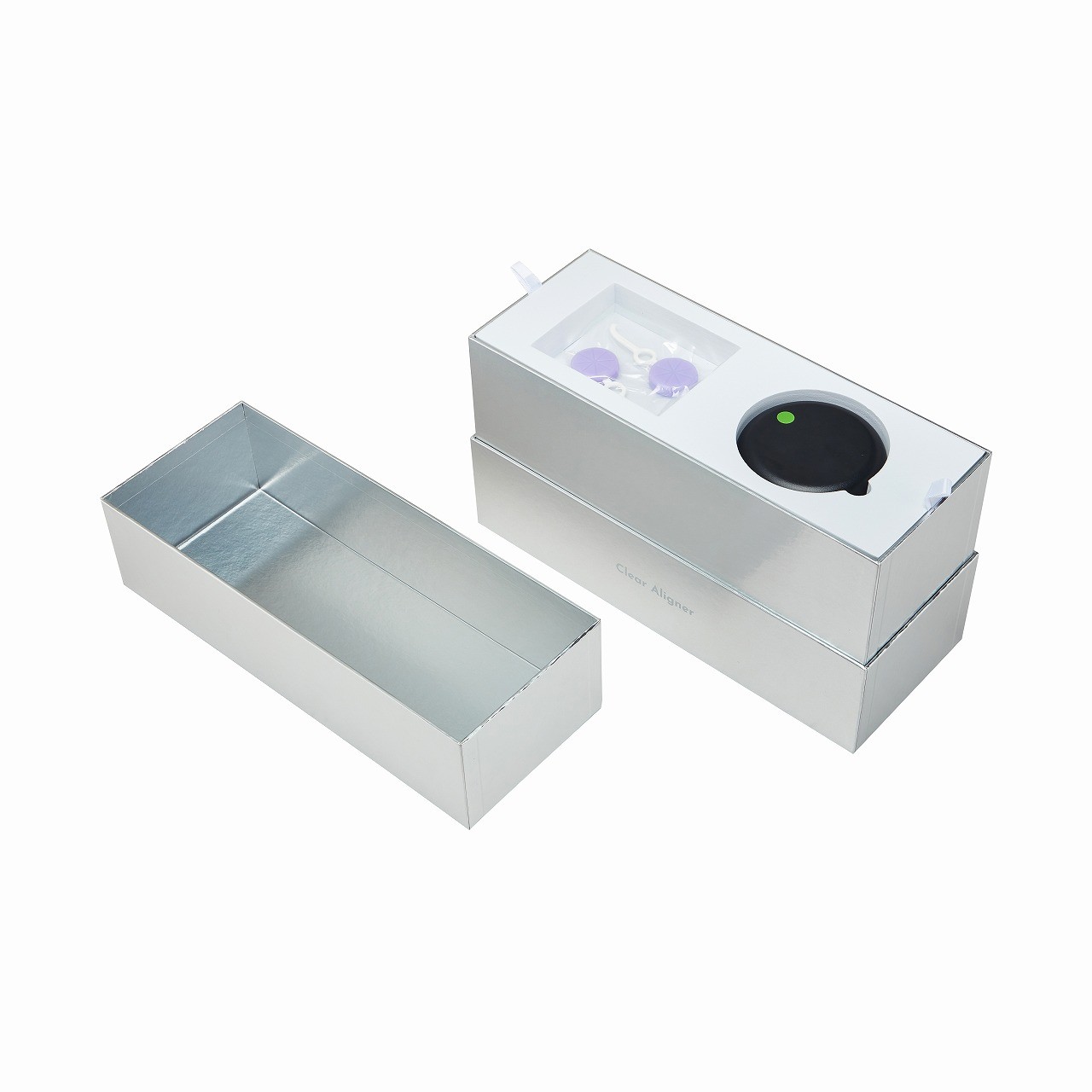 Two layer insert dental aligner packaging box open view