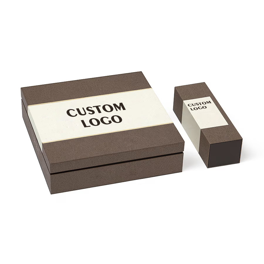 Brown textured premium tea box with separate lid and matching individual tea carton