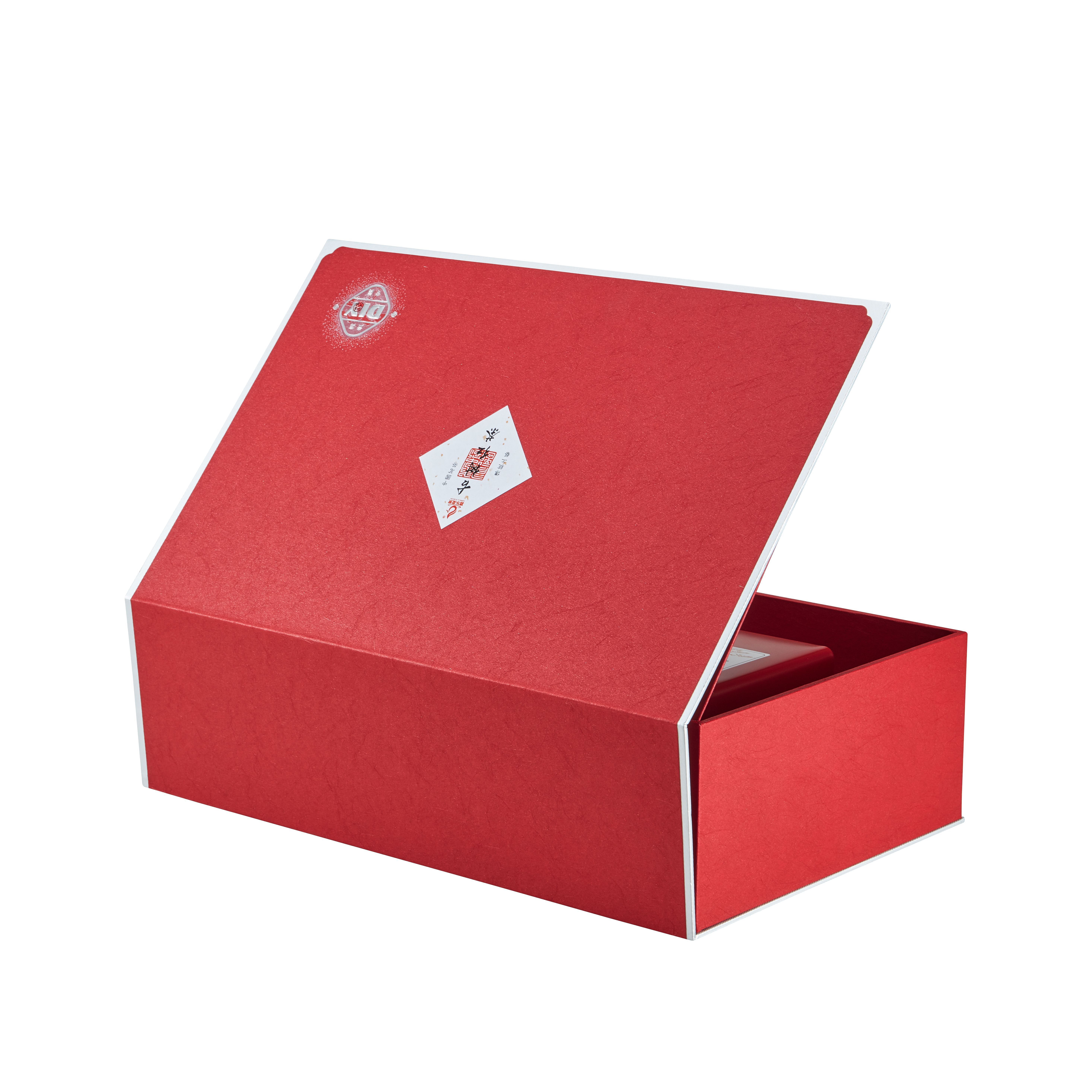 Partially open book-style magnetic tea packaging box