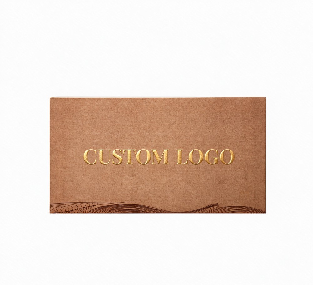 Custom magnetic tea gift box with brown wood grain textured paper