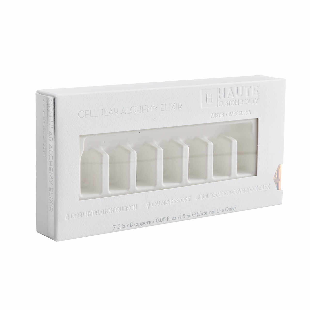 Custom peptide drawer packaging box with transparent PET window and white sleeve