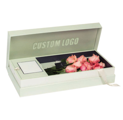 Custom Luxury Rose Gift Box with Embossed Logo and Ribbon