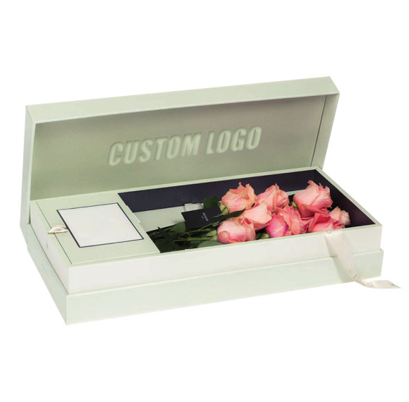 Custom Luxury Rose Gift Box with Embossed Logo and Ribbon
