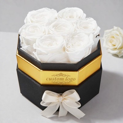 Custom Octagonal Preserved Rose Gift Box with Gold Foil Logo
