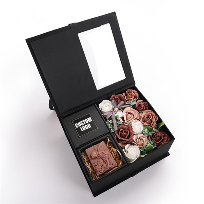 Custom Flower Gift Set Box with Clear Window and Paperboard Inserts