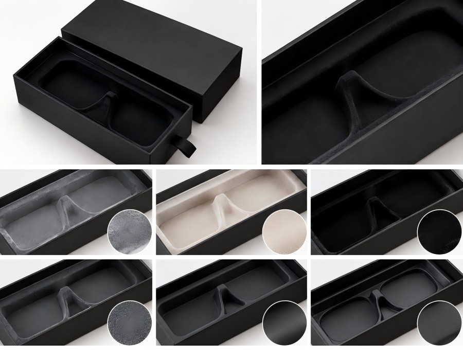 Protective EVA and velvet lined inserts for custom sunglasses packaging