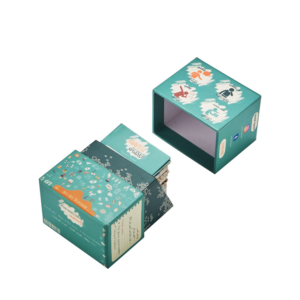 Custom rigid card game packaging box with removable inner card holder and printed game components