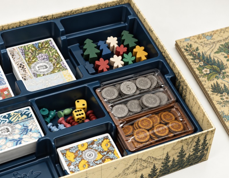 Custom board game inserts for cards dice tokens and accessories