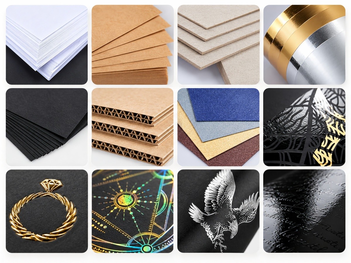 DHP Boxes packaging customization collage showing box styles, inserts, materials and finishing details