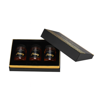 Custom Honey Box Packaging | Lid and Base Box with Neck | Matte Black Color Gold Foil Stamping Logo