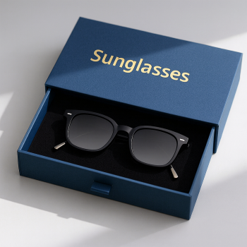 Custom Sunglasses Box | Rigid Cardboard Drawer Sliding Structure | Gold Foil Stamping Logo