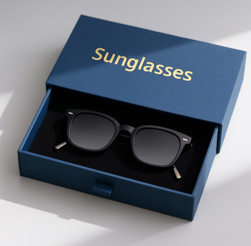 Custom Sunglasses Box | Rigid Cardboard Drawer Sliding Structure | Gold Foil Stamping Logo