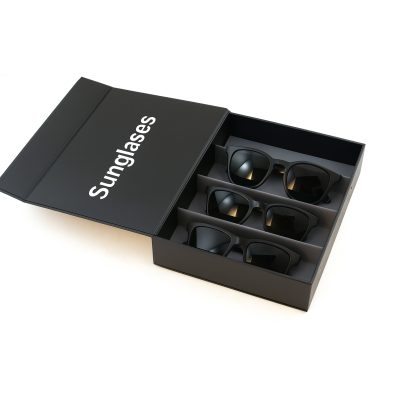 Custom Sunglasses Box | Rigid Cardboard Drawer Sliding Structure | Gold Foil Stamping Logo