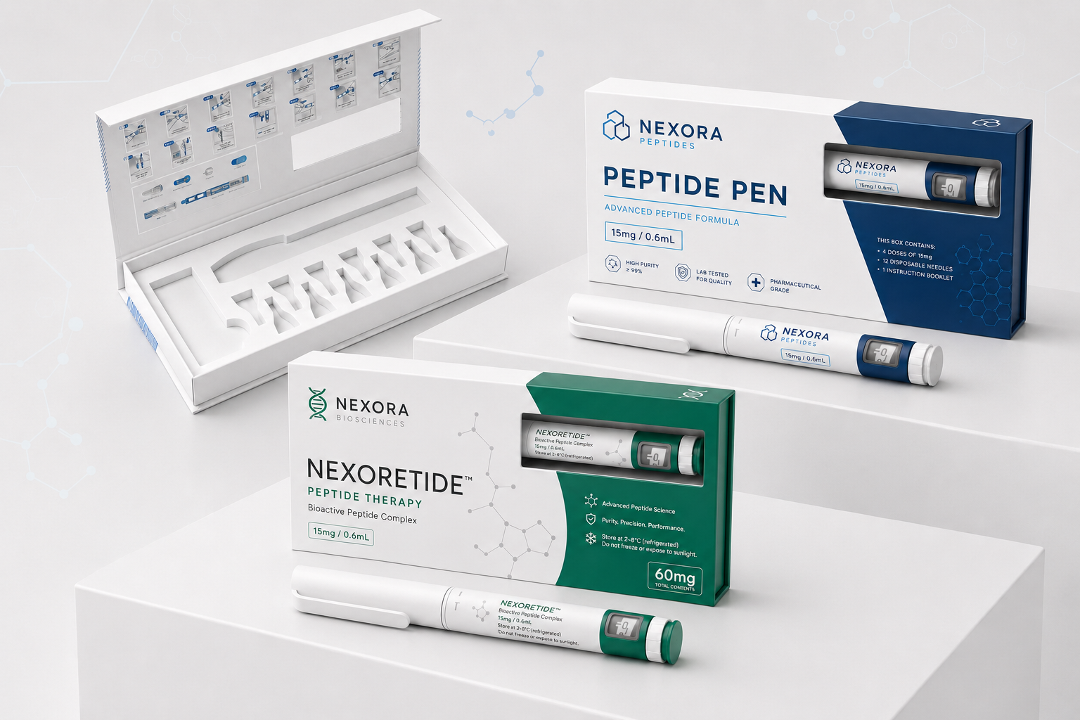 Final comparison image showing peptide pen box and vial packaging solutions