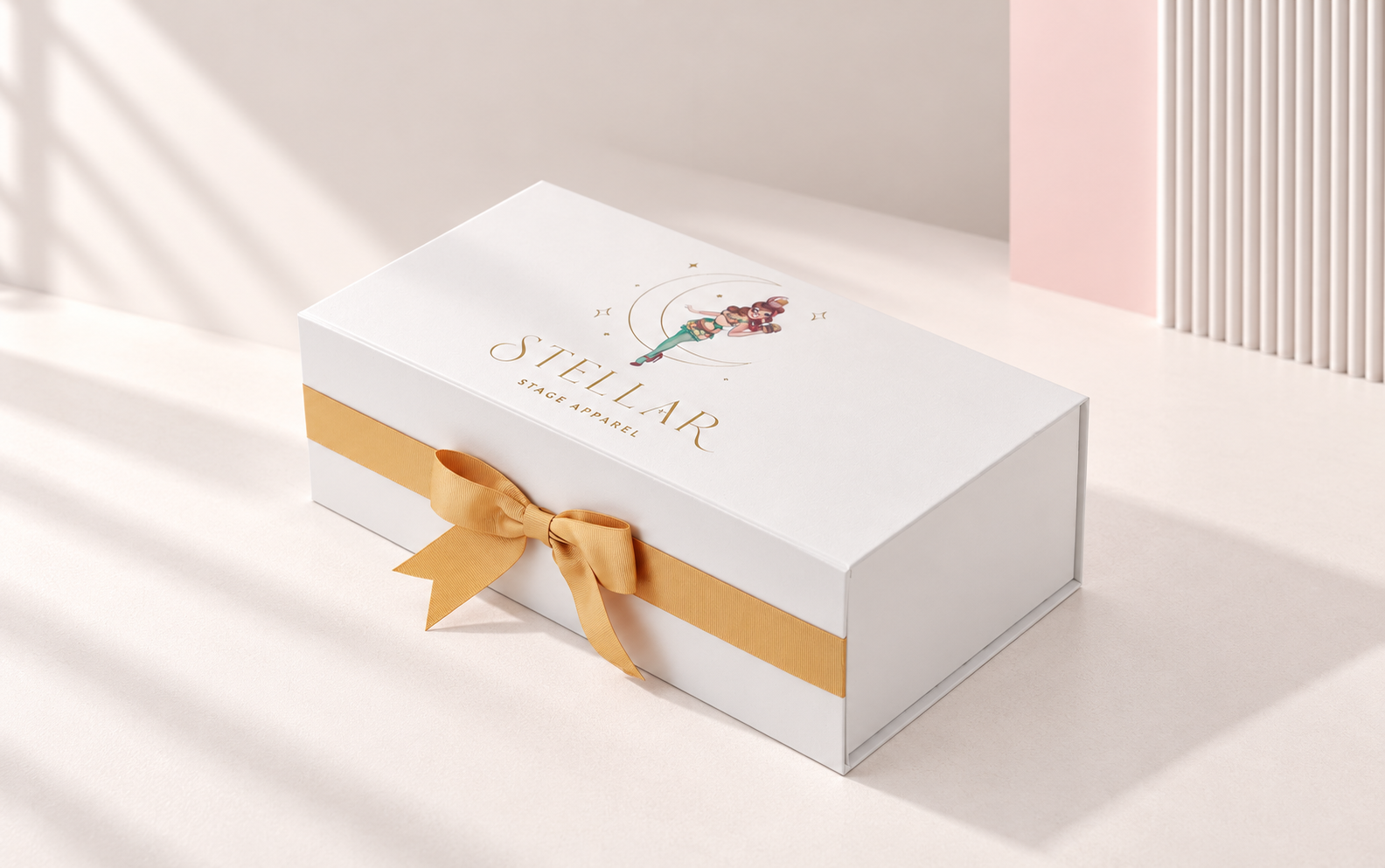 Foldable rigid gift box shown flat for shipping