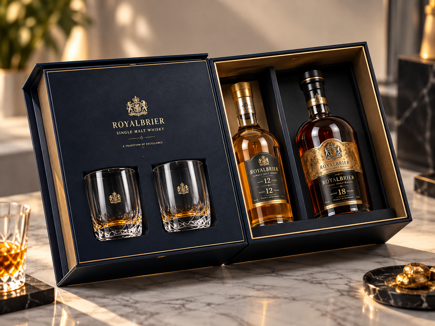 Custom spirits gift set box for bottle and glassware
