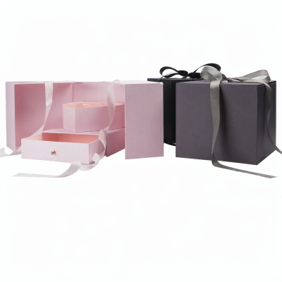 Custom Double Door Flower Gift Box with Heart-Shaped Rose Holder and Drawer