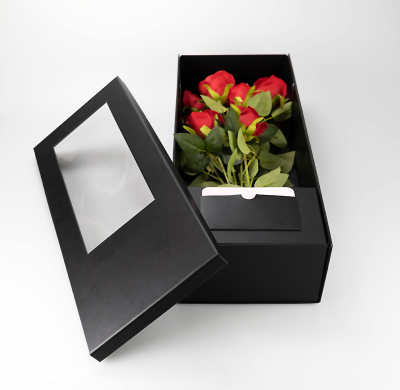 Custom Rectangular Flower Gift Box with Clear Window and Ribbon