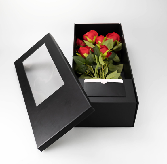 Custom Rectangular Flower Gift Box with Clear Window and Ribbon