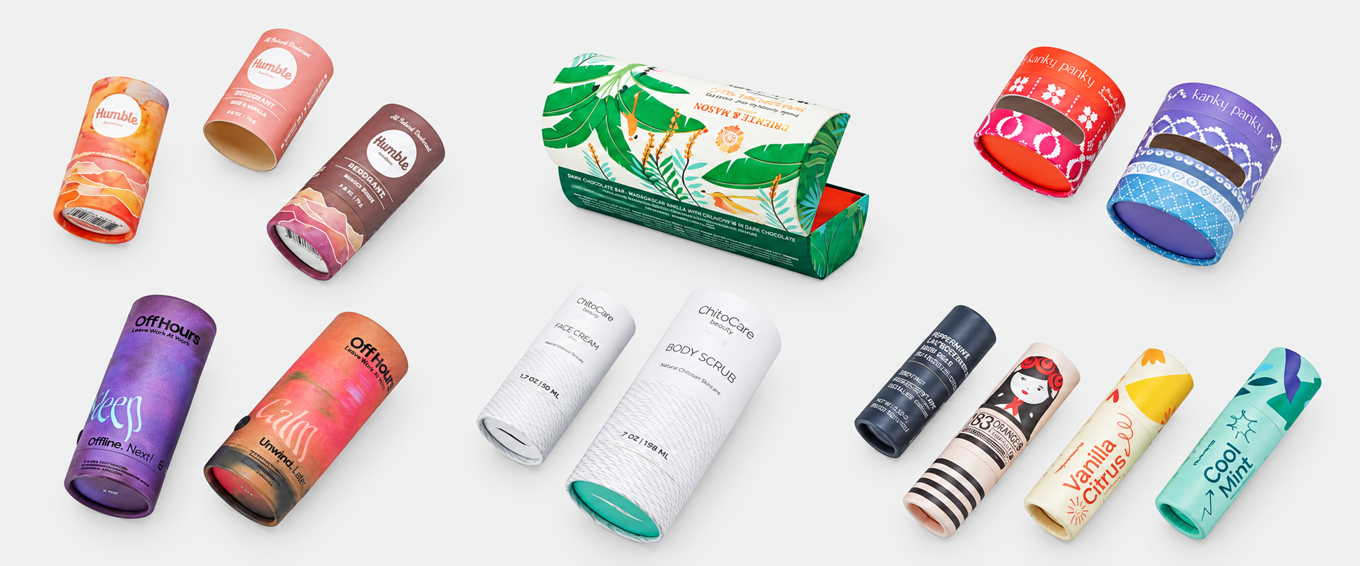 Custom round paper packaging concept for cosmetics and skincare product presentation