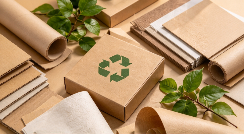 Paper based sustainable packaging materials and recyclable box design