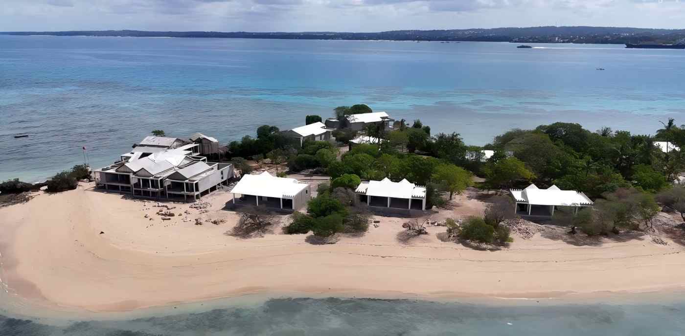 HOKBG geotextile tubes used for beach creation at an island hotel.