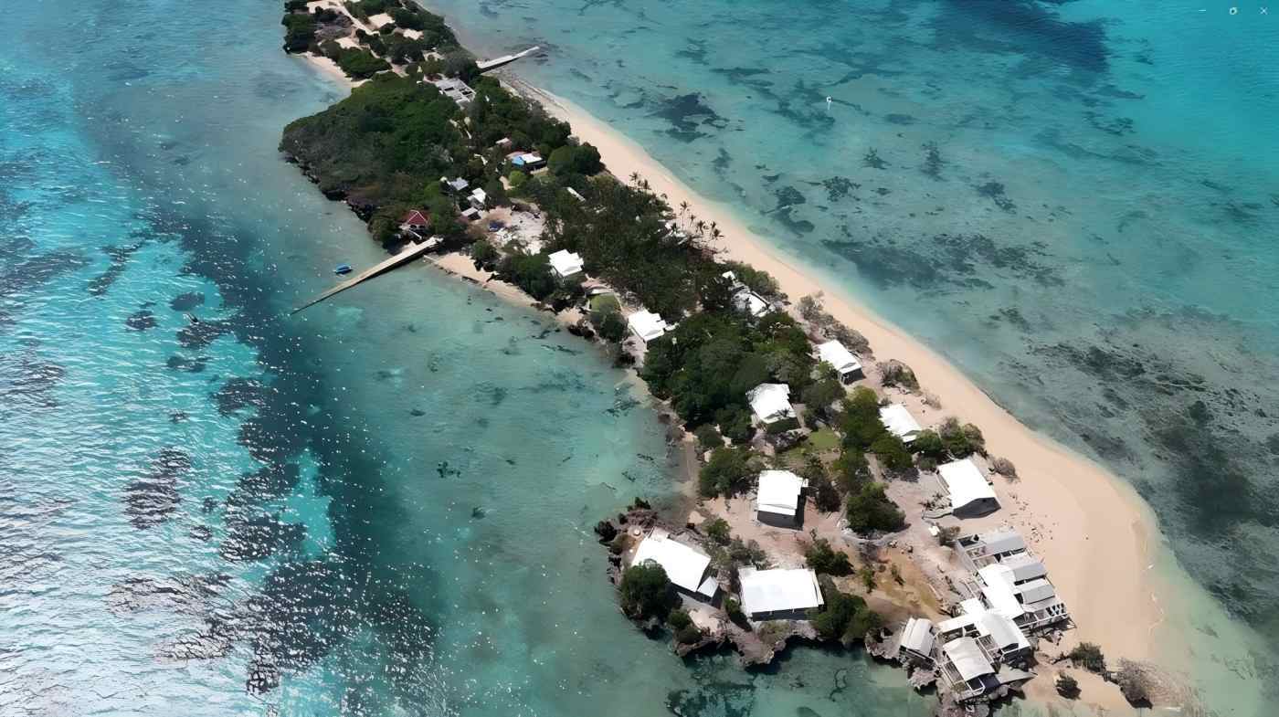 HOKBG geotextile tubes used for beach creation at an island hotel.