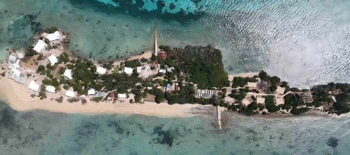 HOKBG geotextile tubes used for beach creation at an island hotel.