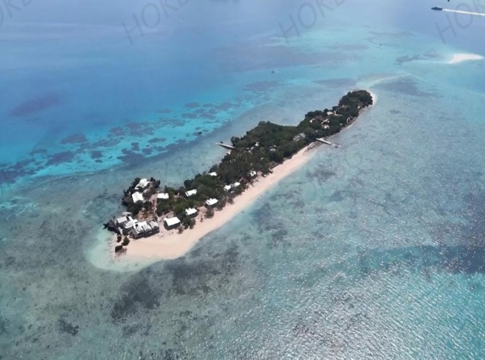 HOKBG geotextile tubes used for beach creation at an island hotel.