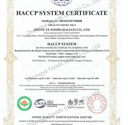 HACCP System Certificate