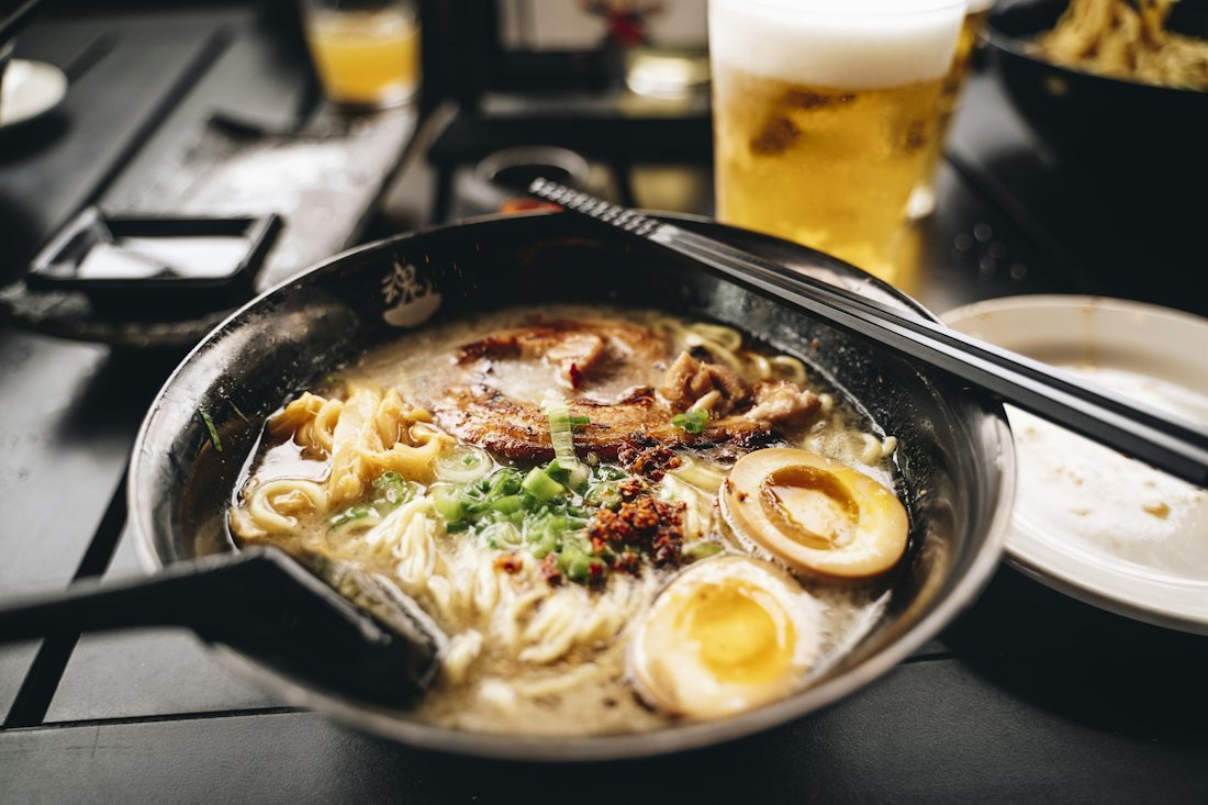 Tonkotsu ramen bowl with rich pork bone broth