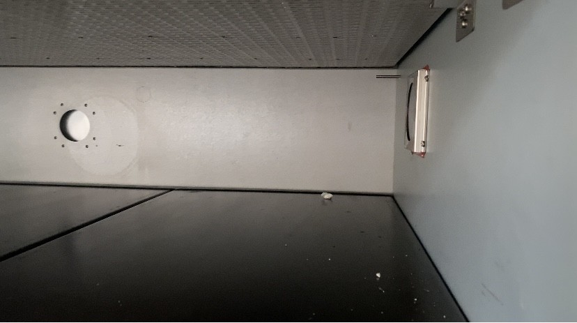 The oven chamber of a commercial deck oven