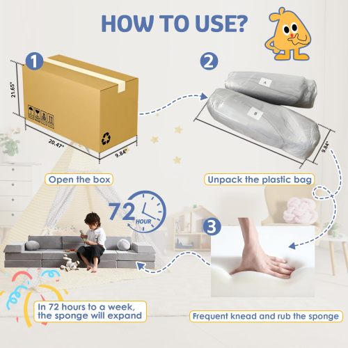 Toddler Play Couch - Soft Modular Foam Sofa Safe for Kids Playroom modular kids couch