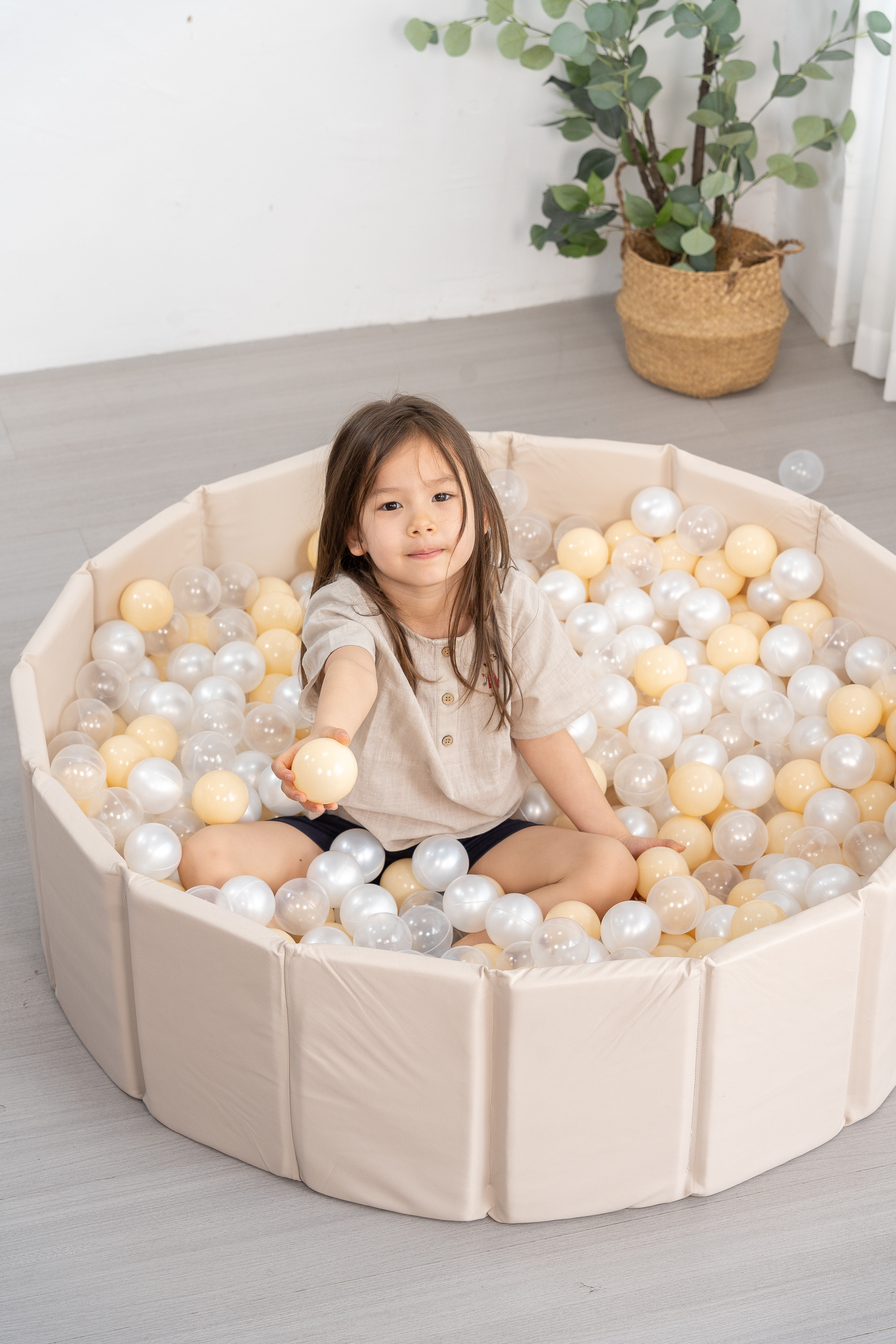Foldable Beige Ball Pit: A Stylish Sensory Haven
