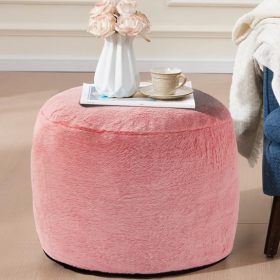 Tender Playful Soft Pink Faux Fur Round Ottoman for Cozy Bedroom or Lounge