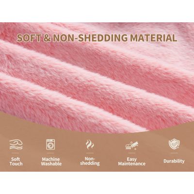 Tender Playful Soft Pink Faux Fur Round Ottoman for Cozy Bedroom or Lounge