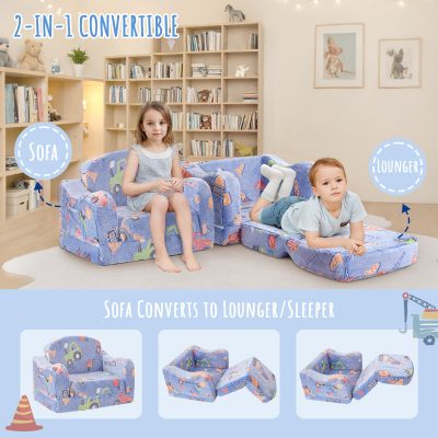 Factory Custom 2-in-1 Toddler Sofa Chair – Soft Plush Convertible Couch to Lounger