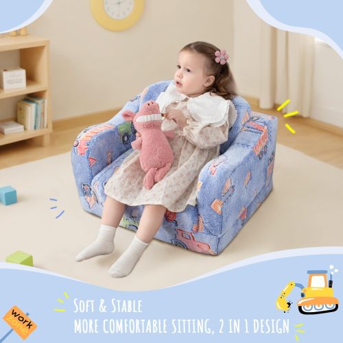 Factory Custom 2-in-1 Toddler Sofa Chair – Soft Plush Convertible Couch to Lounger