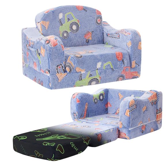Factory Custom 2-in-1 Toddler Sofa Chair – Soft Plush Convertible Couch to Lounger